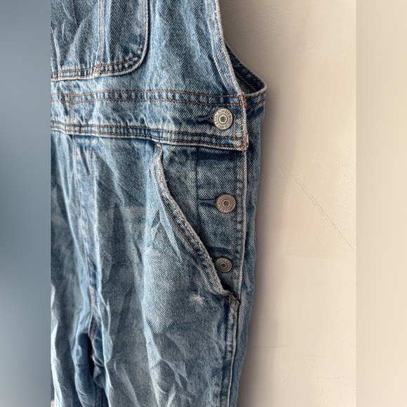 Y2K Abercrombie & Fitch Dark Wash Denim Distressed Overalls Retro - Picture 6 of 9
